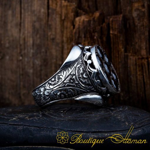 Handcraft Black Zircon Pieces Round Men Ring - Image 3