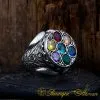 Handcraft Mixed Gemstone Pieces Round Men Ring