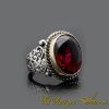 Handmade Red Garnet Silver Men Ring