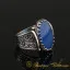 Hun Collection Dark Blue Flat Agate Silver Men Ring