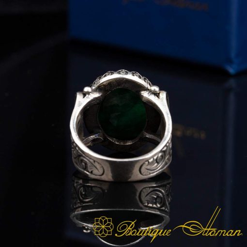 Hun Collection Green Emerald Silver Men Ring - Image 5