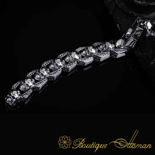 Skull Oxidized Silver Chain Bracelet For Men - Image 3