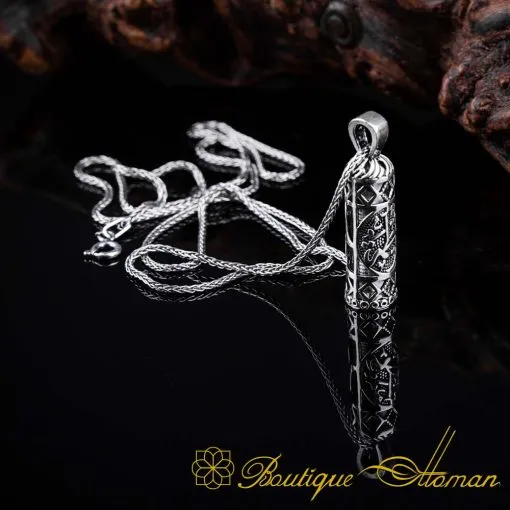 Hand of Fatima Cylinder Taweez Silver Necklace - Image 5