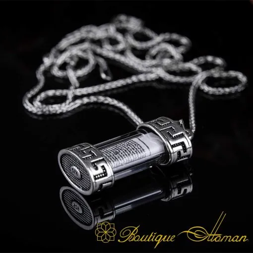 Classy Cylinder Glass Taweez Silver Necklace - Image 5