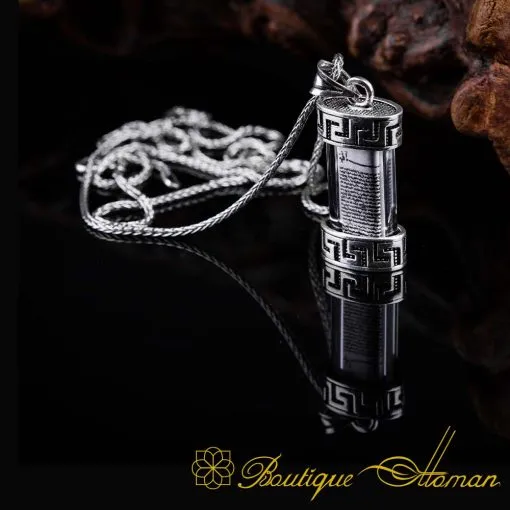 Classy Cylinder Glass Taweez Silver Necklace - Image 4