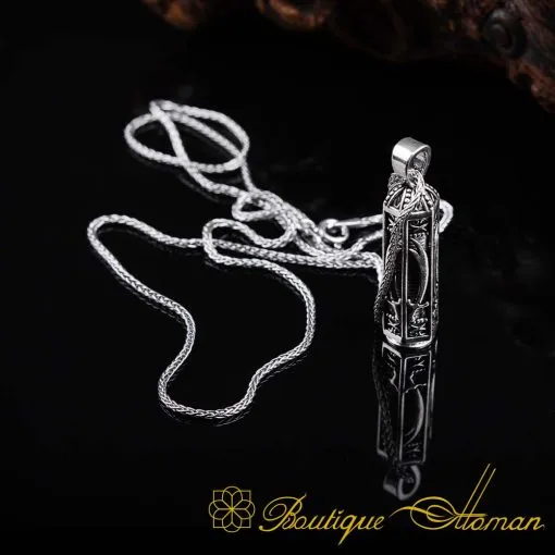 Swords Cylinder Taweez Silver Necklace - Image 5