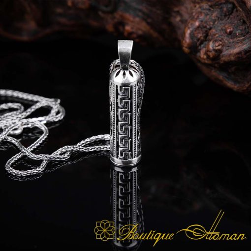 Ornamented Cylinder Taweez Silver Necklace - Image 4