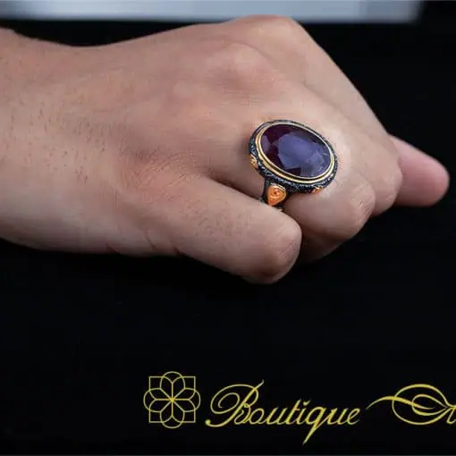 Ruby Gold Plated Oxidized Silver Ring - Image 5