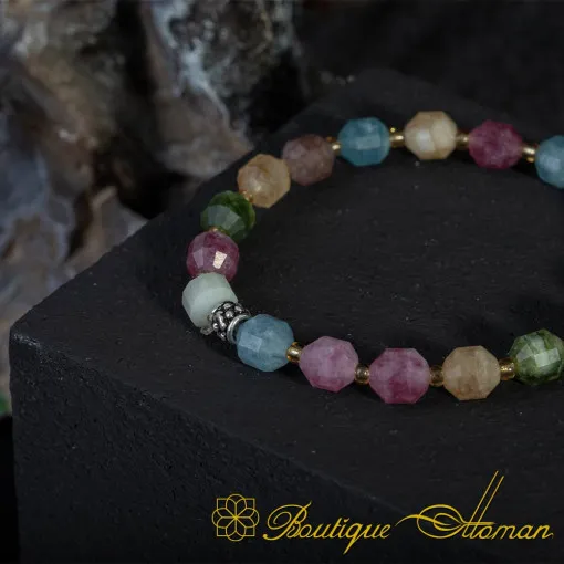 Mixed Gemstones Pale Faceted Beaded Elastic Bracelet - Image 3