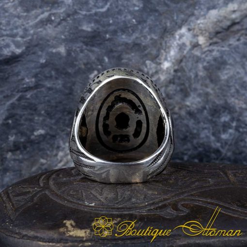 Kefâ Bil-Mevt Vaizan Black Mina Islamic Silver Ring - Image 4