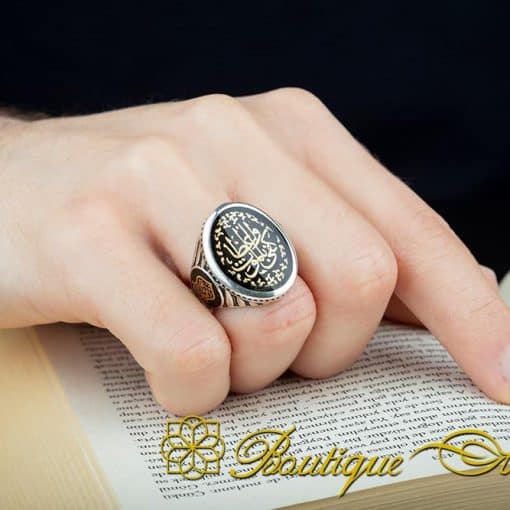 Kefâ Bil-Mevt Vaizan Black Mina Islamic Silver Ring - Image 5