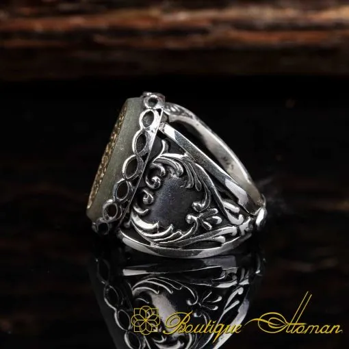 Lâ ilâhe illellâhul melikul hakkul mubîn Jade Silver Ring No:3 - Image 4