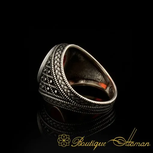 Micro Detailed Faceted Cut Red Zircon Silver Ring - Image 4