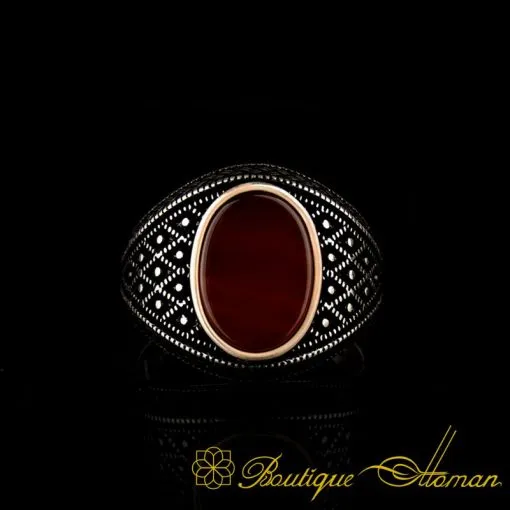 Micro Detailed Yemeni Aqeeq Silver Ring - Image 2