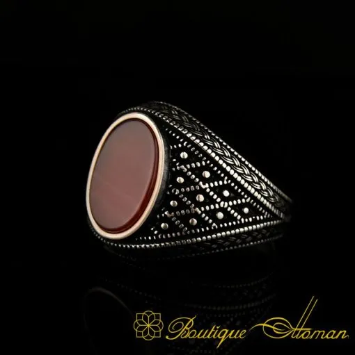 Micro Detailed Yemeni Aqeeq Silver Ring - Image 3
