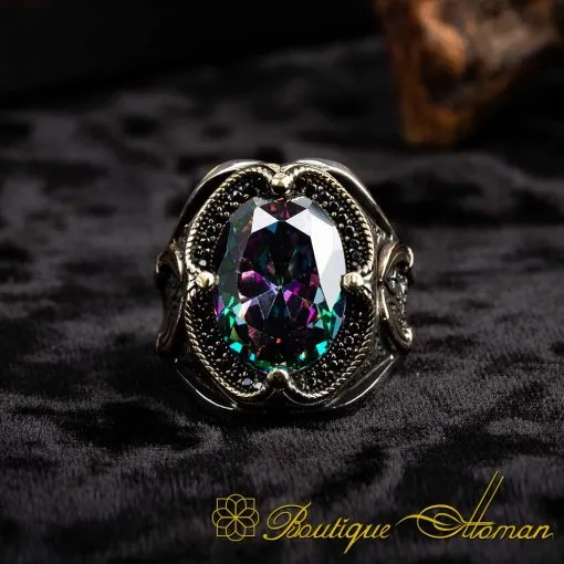 Mystic Topaz Elegant Silver Men Ring - Image 3