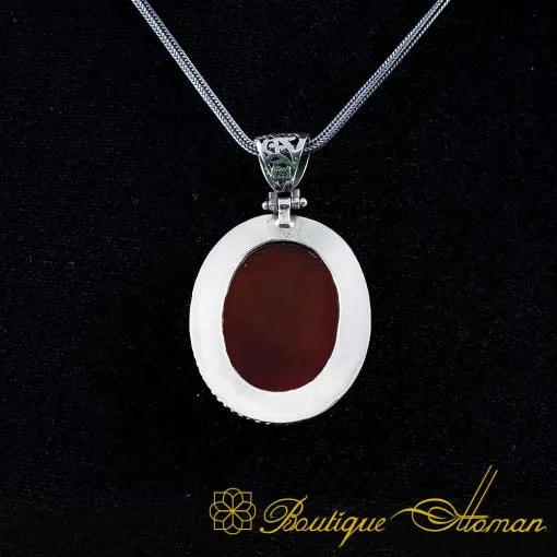 Nalain Shareef D Shape Red Yemeni Aqeeq Pendant In 925 Sterling Silver - Image 3