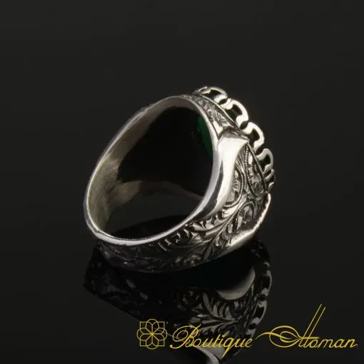 Handcraft Natural Emerald 925 Silver Men Ring - Image 6