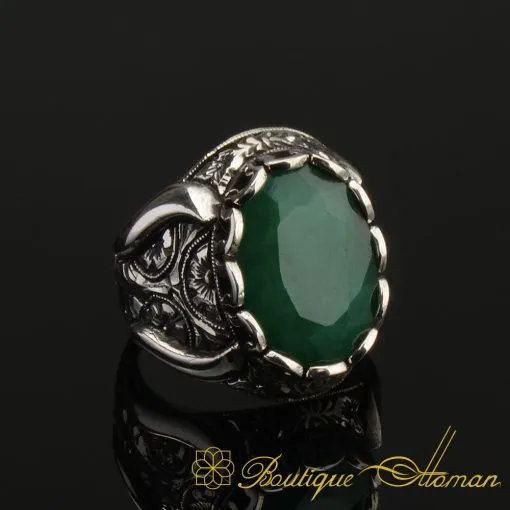 Handcraft Natural Emerald 925 Silver Men Ring - Image 7