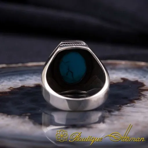 Octagon Turquoise Feroza Silver Ring - Image 4