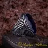 Oval Big Blue Zircon Knit Pattern Silver Ring