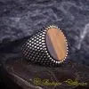 Oval Brown Tiger’s Eye Grid Pattern Silver Ring
