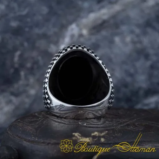 Oval Brown Tiger's Eye Grid Pattern Silver Ring - Image 4