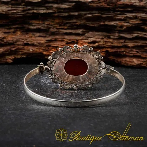 Oval Red Yemeni Aqeeq Filigree Bracelet - Image 4