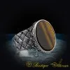 Oval Tiger’s Eye Knitted Silver Men Ring