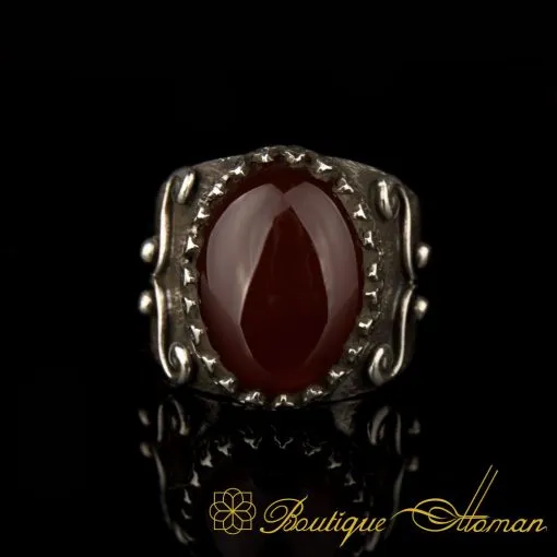 Plane Tree Design Classic Silver Aqeeq Ring - Image 2