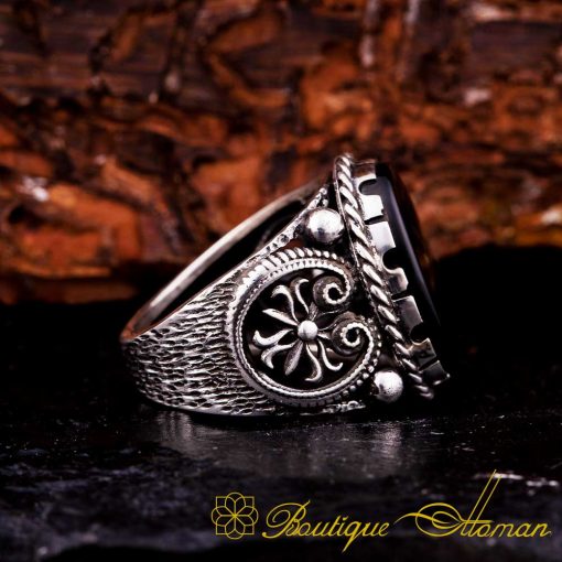 Prince Collection Black Aqeeq Flat Handmade Ring - Image 3