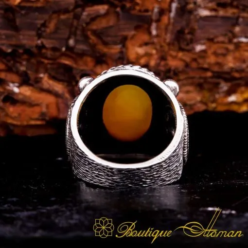 Prince Collection Yellow Aqeeq D Shape Handmade Ring - Image 4