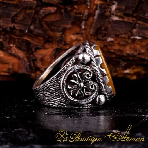 Prince Collection Yellow Aqeeq Flat Handmade Ring - Image 3