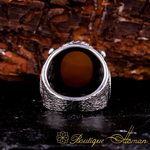 Prince Collection Yellow Aqeeq Flat Handmade Ring - Image 4