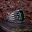 Rectangle Green Zircon Hand Engraved Men Ring