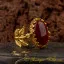 Red Aqeeq D Shape Hand Made Women Flower Ring (Gold Plated)
