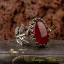 Red Aqeeq D Shape Hand Made Women Flower Ring