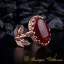 Red Aqeeq D Shape Hand Made Women Flower Ring (Rose Gold Plated)