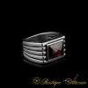 Red Rectangle Faceted Cut Zircon Silver Ring