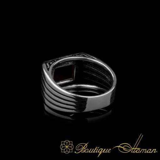 Red Rectangle Faceted Cut Zircon Silver Ring - Image 4