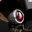 Red Garnet Oval Hand Engraved Silver Ring