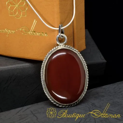 Yemeni Aqeeq Pendant In 925 Sterling Silver - Image 3