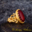 Red Yemeni Aqeeq D Shape Handcraft Women Ring (Gold Plated)