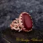 Red Yemeni Aqeeq D Shape Handcraft Women Ring (Rose Gold Plated)