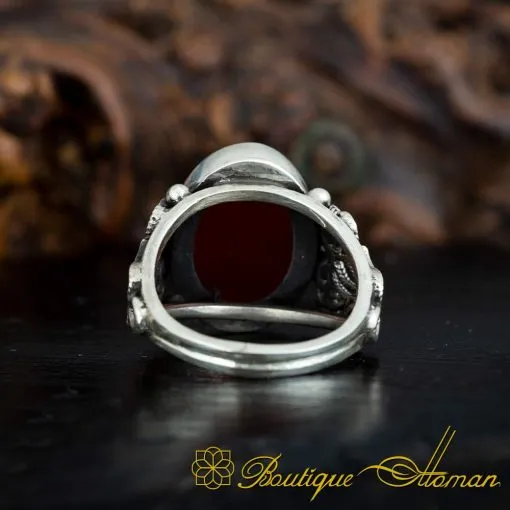 Red Yemeni Aqeeq Filigree Women Ring - Image 4