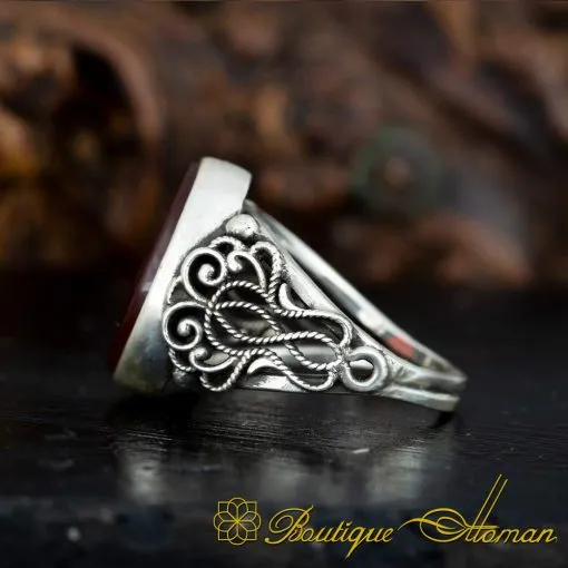 Red Yemeni Aqeeq Filigree Women Ring - Image 3
