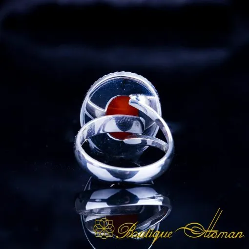 Red Yemeni Aqeeq Plain Band Silver Women Ring - Image 4