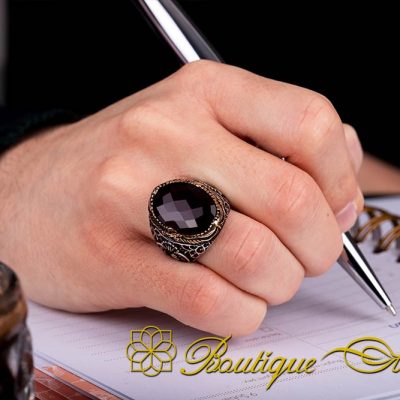 Red Zircon Classic Silver Men Ring - Image 5