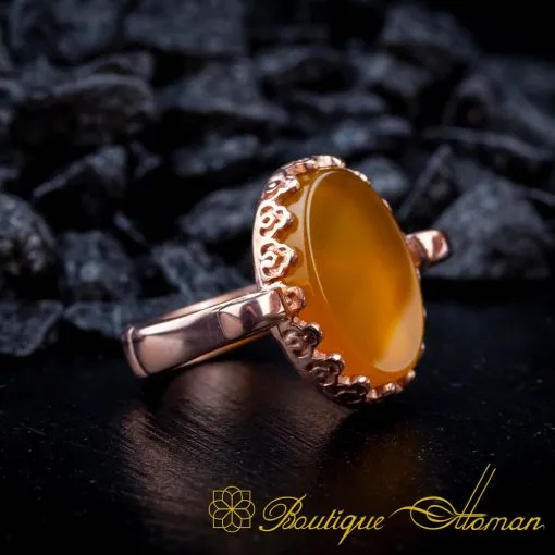 Yellow Aqeeq Hand Made Simple Women Ring (Rose Gold Plated) - Image 7