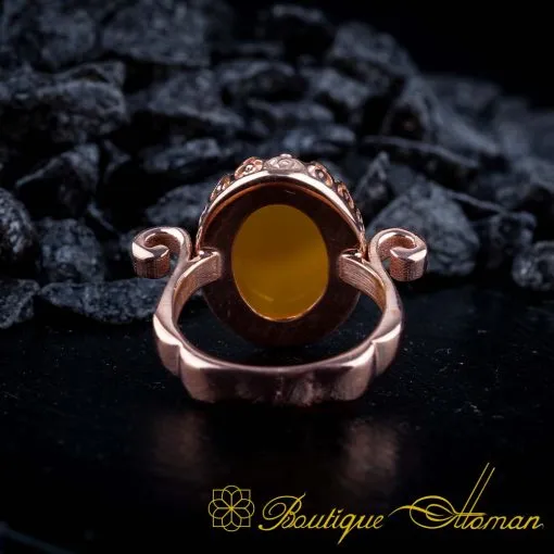 Yellow Aqeeq Hand Made Simple Women Ring (Rose Gold Plated) - Image 9